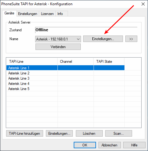 TAPI Service Provider TAPI for Asterisk einrichten